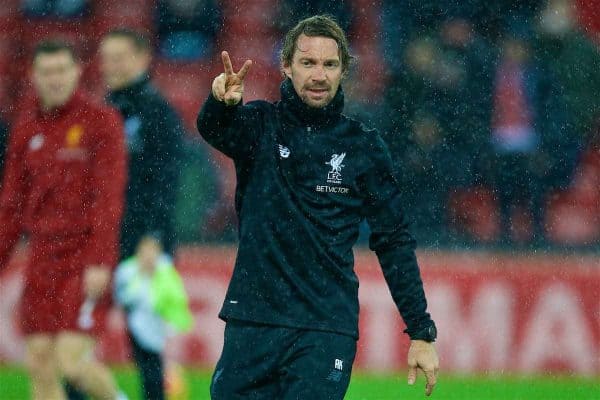 LIVERPOOL, ENGLAND - Wednesday, December 13, 2017: Liverpool's head of fitness and conditioning Andreas Kornmayer during the pre-match warm-up before the FA Premier League match between Liverpool and West Bromwich Albion at Anfield. (Pic by David Rawcliffe/Propaganda)
