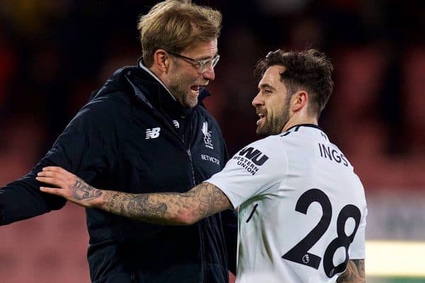 BOURNEMOUTH, ENGLAND - Sunday, December 17, 2017: Liverpool's manager Jürgen Klopp with Danny Ings after the FA Premier League match between AFC Bournemouth and Liverpool at the Vitality Stadium. (Pic by David Rawcliffe/Propaganda)