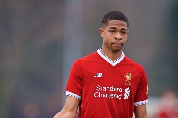 WOLVERHAMPTON, ENGLAND - Tuesday, December 19, 2017: Liverpool's Elijah Dixon-Bonner during an Under-18 FA Premier League match between Wolverhampton Wanderers and Liverpool FC at the Sir Jack Hayward Training Ground. (Pic by David Rawcliffe/Propaganda)