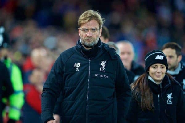 LIVERPOOL, ENGLAND - Boxing Day, Tuesday, December 26, 2017: Liverpool's manager J¸rgen Klopp before during the FA Premier League match between Liverpool and Swansea City at Anfield. (Pic by David Rawcliffe/Propaganda)