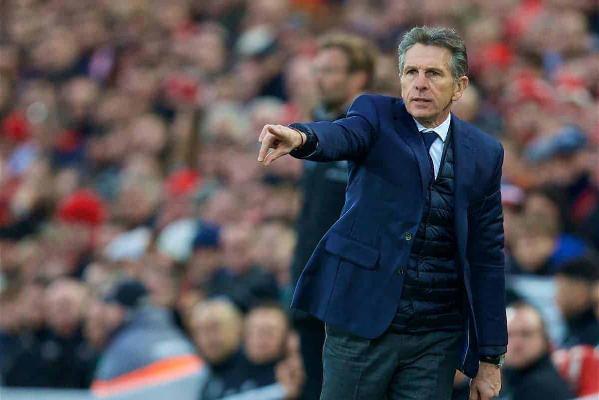 LIVERPOOL, ENGLAND - Saturday, December 30, 2017: Leicester City's manager Claude Puel during the FA Premier League match between Liverpool and Leicester City at Anfield. (Pic by David Rawcliffe/Propaganda)