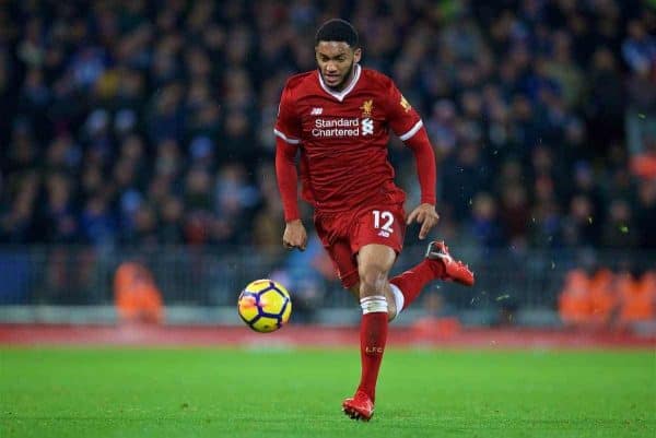 LIVERPOOL, ENGLAND - Saturday, December 30, 2017: Liverpool's Joe Gomez during the FA Premier League match between Liverpool and Leicester City at Anfield. (Pic by David Rawcliffe/Propaganda)