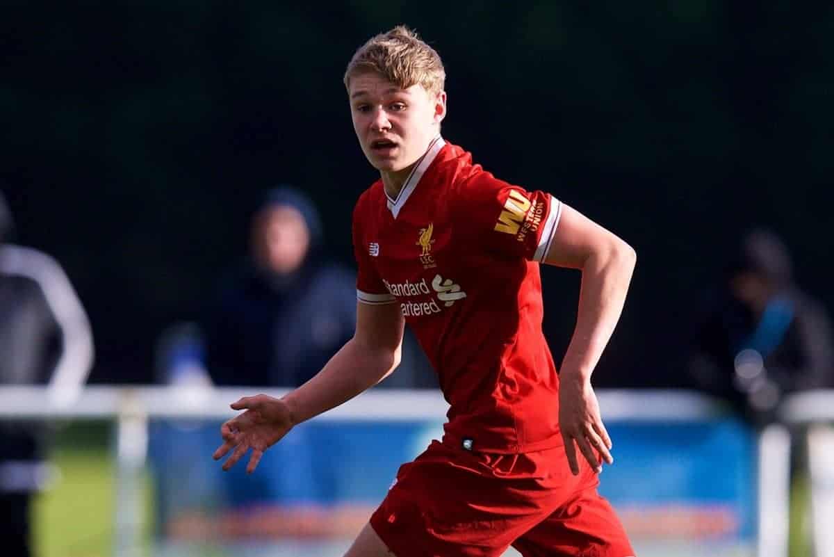 BLACKBURN, ENGLAND - Saturday, January 6, 2018: Liverpool's Paul Glatzel during an Under-18 FA Premier League match between Blackburn Rovers FC and Liverpool FC at Brockhall Village Training Ground. (Pic by David Rawcliffe/Propaganda)