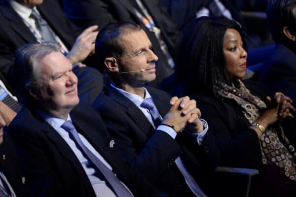 LAUSANNE, SWITZERLAND - Wednesday, January 24, 2018: UEFA President Aleksander ?eferin during the draw for the new UEFA Nations League tournament at the SwissTech Convention Centre. (Pic by Pool/UEFA/Propaganda)