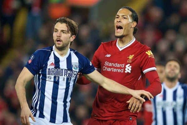 LIVERPOOL, ENGLAND - Sunday, January 14, 2018: Liverpool's Virgil van Dijk during the FA Premier League match between Liverpool and Manchester City at Anfield. (Pic by David Rawcliffe/Propaganda)