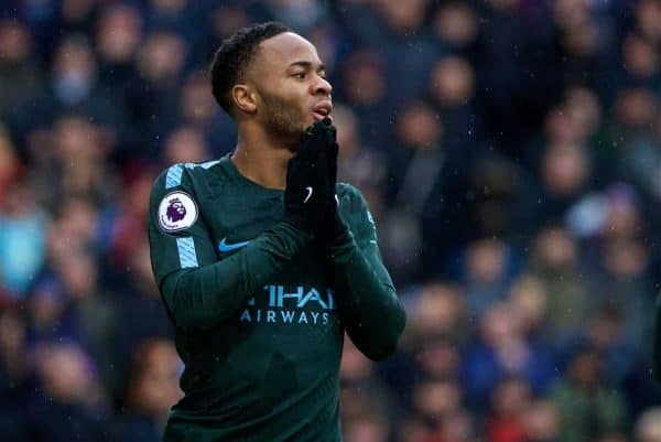 BURNLEY, ENGLAND - Saturday, February 3, 2018: Manchester City's Raheem Sterling looks dejected after missing a chance during the FA Premier League match between Burnley FC and Manchester City FC at Turf Moor. (Pic by David Rawcliffe/Propaganda)