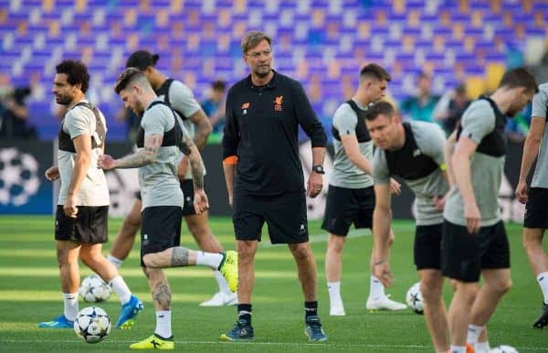 KIEV, UKRAINE - Friday, May 25, 2018: Liverpool’s manager Jurgen Klopp during a training session at the NSC Olimpiyskiy ahead of the UEFA Champions League Final match between Real Madrid CF and Liverpool FC. (Pic by Peter Powell/Propaganda)