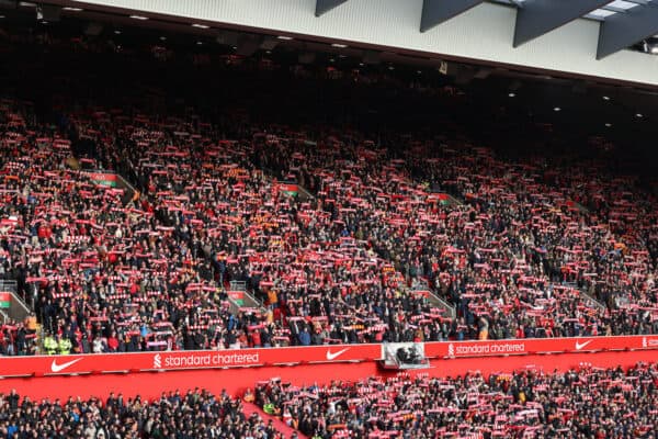 Anfield Road End fans February 11, 2024 (Photo by David Rawcliffe/Propaganda)