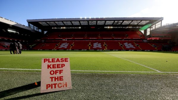 Anfield, matchday, keep off the pitch sign (PA Media)