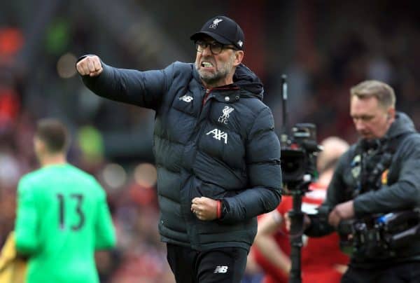 Jurgen Klopp first pump celebrates (Mike Egerton/PA)