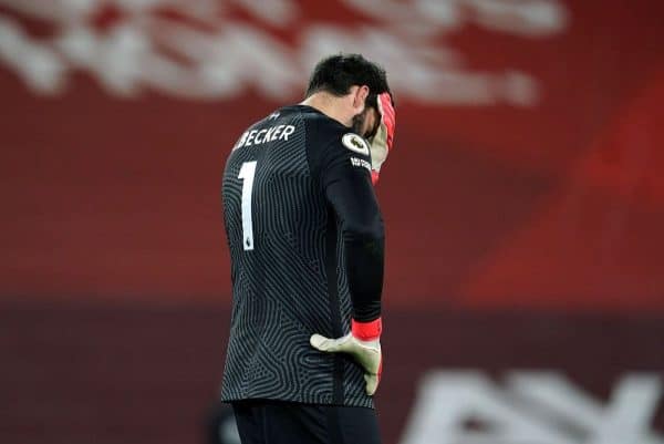 Alisson, sad, mistakes, vs Man City (Jon Super/PA)