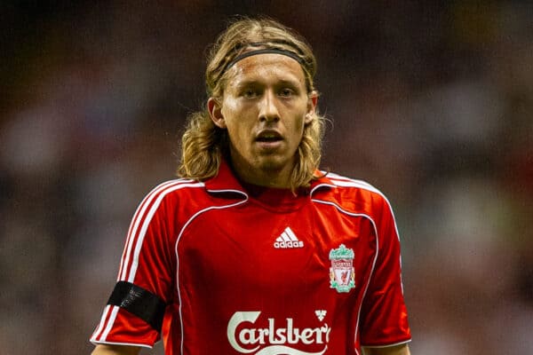 Liverpool, England - Tuesday, August 28, 2007: Liverpool's Lucas Levia in action against Toulouse during the UEFA Champions League third qualifying match 2nd Leg at Anfield. (Photo by David Rawcliffe/Propaganda)