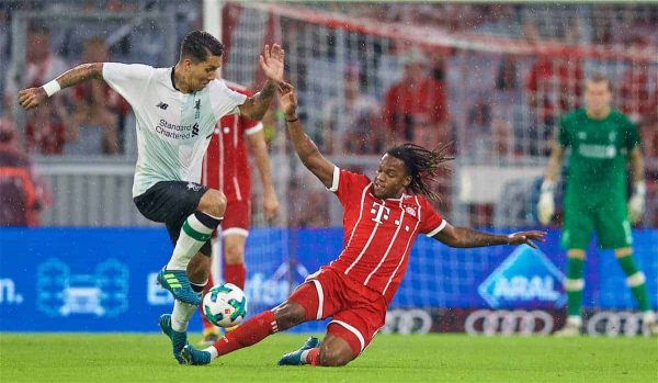 MUNICH, GERMANY - Tuesday, August 1, 2017: Liverpool's Roberto Firmino during the Audi Cup 2017 match between FC Bayern Munich and Liverpool FC at the Allianz Arena. (Pic by David Rawcliffe/Propaganda) Renato Sanches