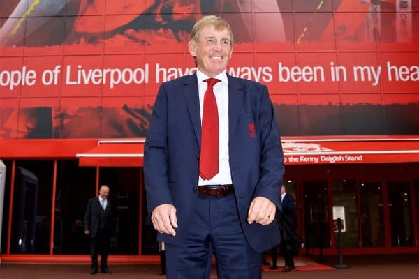 LIVERPOOL, ENGLAND - Friday, October 13, 2017: Kenny Dalglish poses for a portrait outside the newly renamed Kenny Dalglish Stand at Anfield. (Pic by David Rawcliffe/Propaganda)