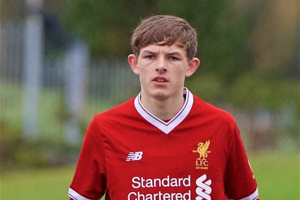 LIVERPOOL, ENGLAND - Saturday, February 10, 2018: Liverpool's substitute Leighton Clarkson during an Under-18 FA Premier League match between Everton FC and Liverpool FC, the "mini-mini-Merseyide Derby" at Finch Farm. (Pic by David Rawcliffe/Propaganda)