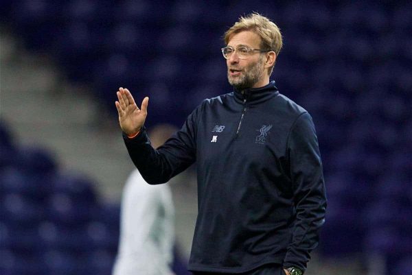 PORTO, PORTUGAL - Tuesday, February 13, 2018: Liverpool's manager Jürgen Kloppg during a training session at the Estádio do Dragão ahead of the UEFA Champions League Round of 16 1st leg match between FC Porto and Liverpool FC. (Pic by David Rawcliffe/Propaganda)