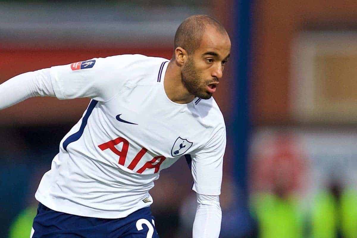 ROCHDALE, ENGLAND - Sunday, February 18, 2018: Tottenham Hotspur's Lucas Moura during the FA Cup 5th Round match between Rochdale AFC and Tottenham Hotspur FC at Spotland Stadium. (Pic by David Rawcliffe/Propaganda)