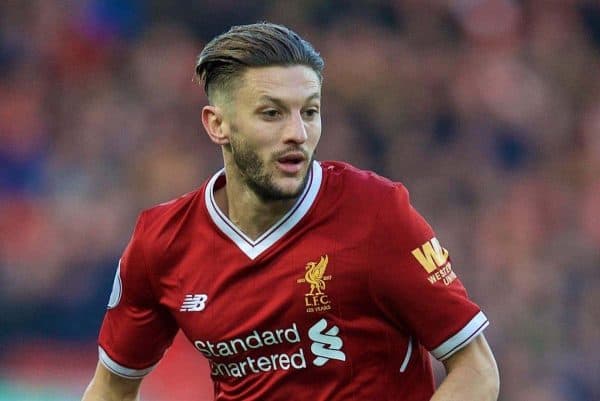 LIVERPOOL, ENGLAND - Saturday, February 24, 2018: Liverpool's Adam Lallana during the FA Premier League match between Liverpool FC and West Ham United FC at Anfield. (Pic by David Rawcliffe/Propaganda)