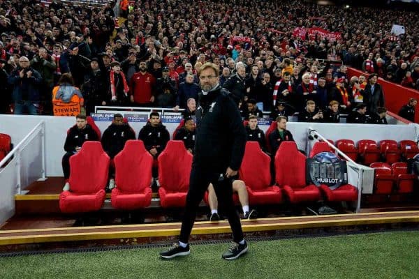 LIVERPOOL, ENGLAND - Wednesday, April 4, 2018: Liverpool's manager Jürgen Klopp before the UEFA Champions League Quarter-Final 1st Leg match between Liverpool FC and Manchester City FC at Anfield. (Pic by David Rawcliffe/Propaganda)