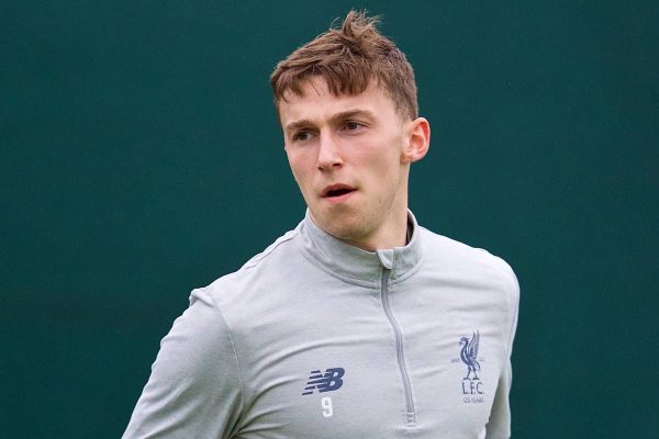 LIVERPOOL, ENGLAND - Monday, April 23, 2018: Liverpool's Conor Masterson during a training session at Melwood Training Ground ahead of the UEFA Champions League Semi-Final 1st Leg match between Liverpool FC and AS Roma. (Pic by David Rawcliffe/Propaganda)