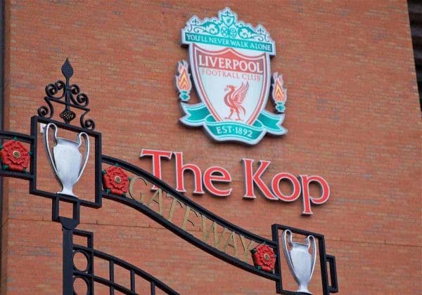 LIVERPOOL, ENGLAND - Tuesday, April 24, 2018: Two European Cups depicted on the Paisley Gates. General (Pic by David Rawcliffe/Propaganda)