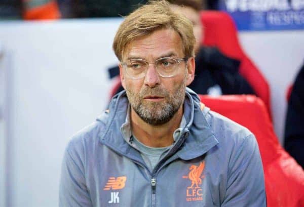 LIVERPOOL, ENGLAND - Tuesday, April 24, 2018: Liverpool's manager Jürgen Klopp before the UEFA Champions League Semi-Final 1st Leg match between Liverpool FC and AS Roma at Anfield. (Pic by David Rawcliffe/Propaganda)