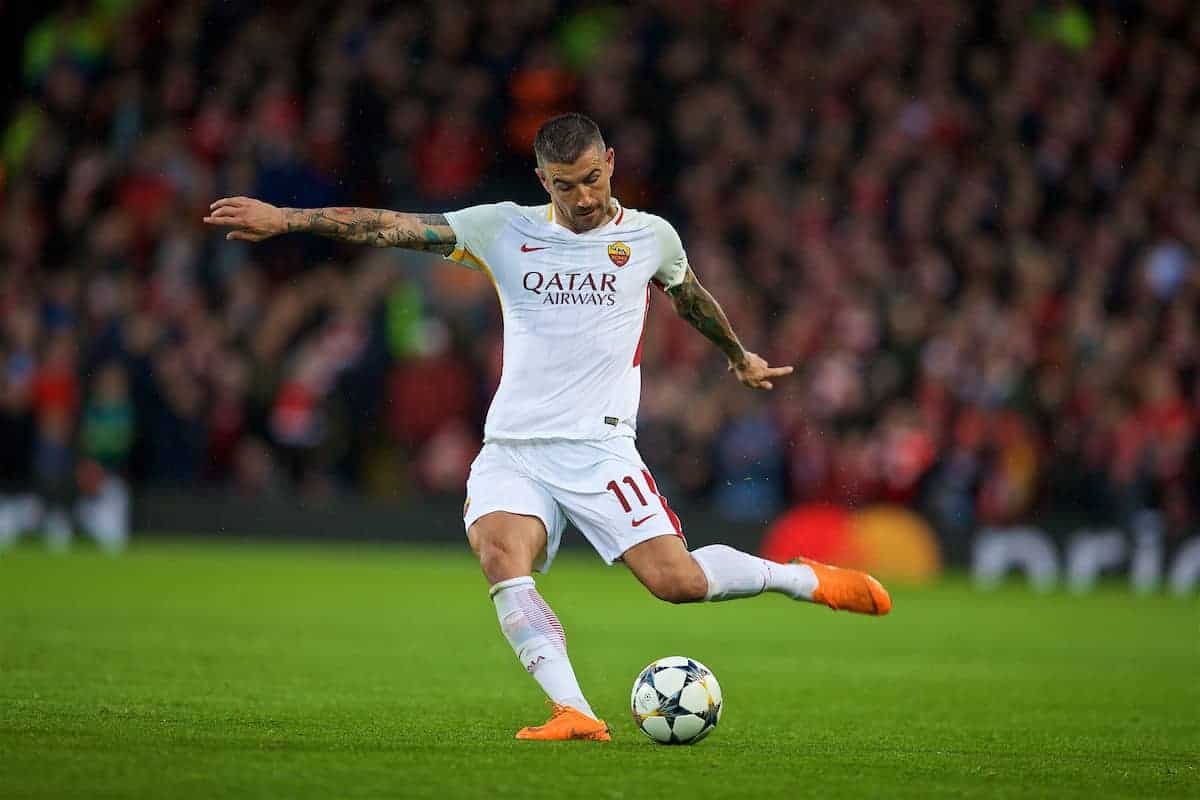 LIVERPOOL, ENGLAND - Tuesday, April 24, 2018: AS Roma’s Aleksandar Kolarov during the UEFA Champions League Semi-Final 1st Leg match between Liverpool FC and AS Roma at Anfield. (Pic by David Rawcliffe/Propaganda)