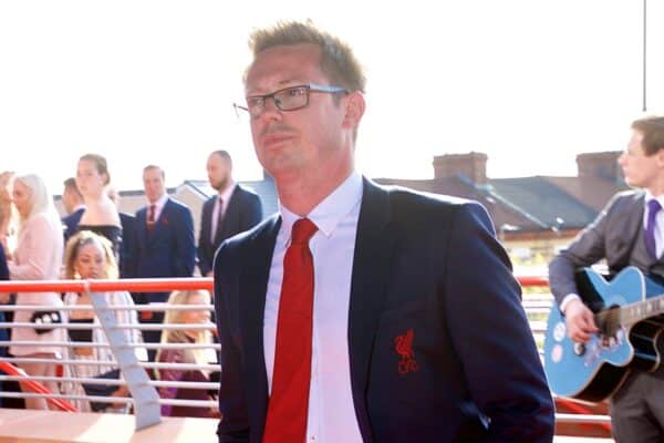 LIVERPOOL, ENGLAND - Thursday, May 10, 2018: Director of Football Michael Edwards arrives on the red carpet for the Liverpool FC Players' Awards 2018 at Anfield. (Pic by David Rawcliffe/Propaganda)