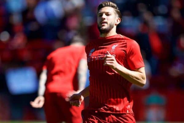 LIVERPOOL, ENGLAND - Sunday, May 13, 2018: Liverpool's Adam Lallana during the pre-match warm-up before the FA Premier League match between Liverpool FC and Brighton & Hove Albion FC at Anfield. (Pic by David Rawcliffe/Propaganda)