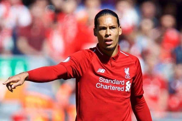 LIVERPOOL, ENGLAND - Sunday, May 13, 2018: Liverpool's Virgil van Dijk during the FA Premier League match between Liverpool FC and Brighton & Hove Albion FC at Anfield. (Pic by David Rawcliffe/Propaganda)