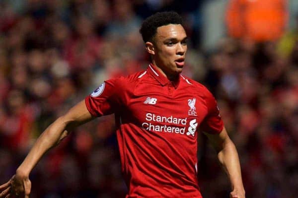 LIVERPOOL, ENGLAND - Sunday, May 13, 2018: Liverpool's Trent Alexander-Arnold during the FA Premier League match between Liverpool FC and Brighton & Hove Albion FC at Anfield. (Pic by David Rawcliffe/Propaganda)