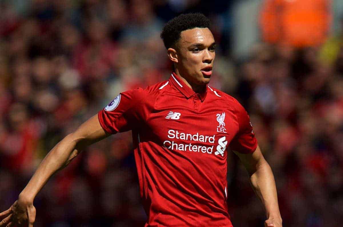 LIVERPOOL, ENGLAND - Sunday, May 13, 2018: Liverpool's Trent Alexander-Arnold during the FA Premier League match between Liverpool FC and Brighton & Hove Albion FC at Anfield. (Pic by David Rawcliffe/Propaganda)