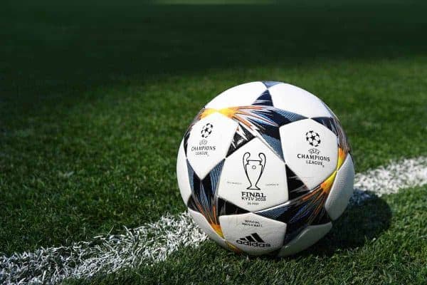 KIEV, UKRAINE - Friday, May 25, 2018: The official match ball on the pitch at the NSC Olimpiyskiy ahead of the UEFA Champions League Final match between Real Madrid CF and Liverpool FC. (Handout/UEFA via Propaganda)