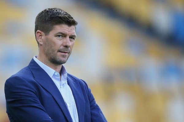 KIEV, UKRAINE - Friday, May 25, 2018: Former Liverpool player Steven Gerrard during a training session at the NSC Olimpiyskiy ahead of the UEFA Champions League Final match between Real Madrid CF and Liverpool FC. (Handout/UEFA via Propaganda)