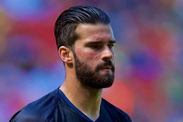 LIVERPOOL, ENGLAND - Sunday, June 3, 2018: Brazil's goalkeeper Alisson Becker during an international friendly between Brazil and Croatia at Anfield. (Pic by David Rawcliffe/Propaganda)