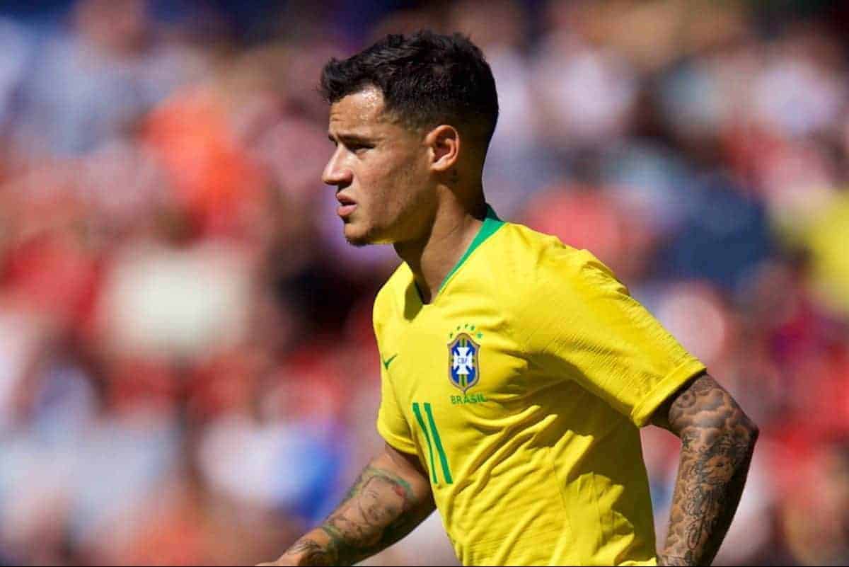 LIVERPOOL, ENGLAND - Sunday, June 3, 2018: Brazil's Philippe Coutinho Correia during an international friendly between Brazil and Croatia at Anfield. (Pic by David Rawcliffe/Propaganda)