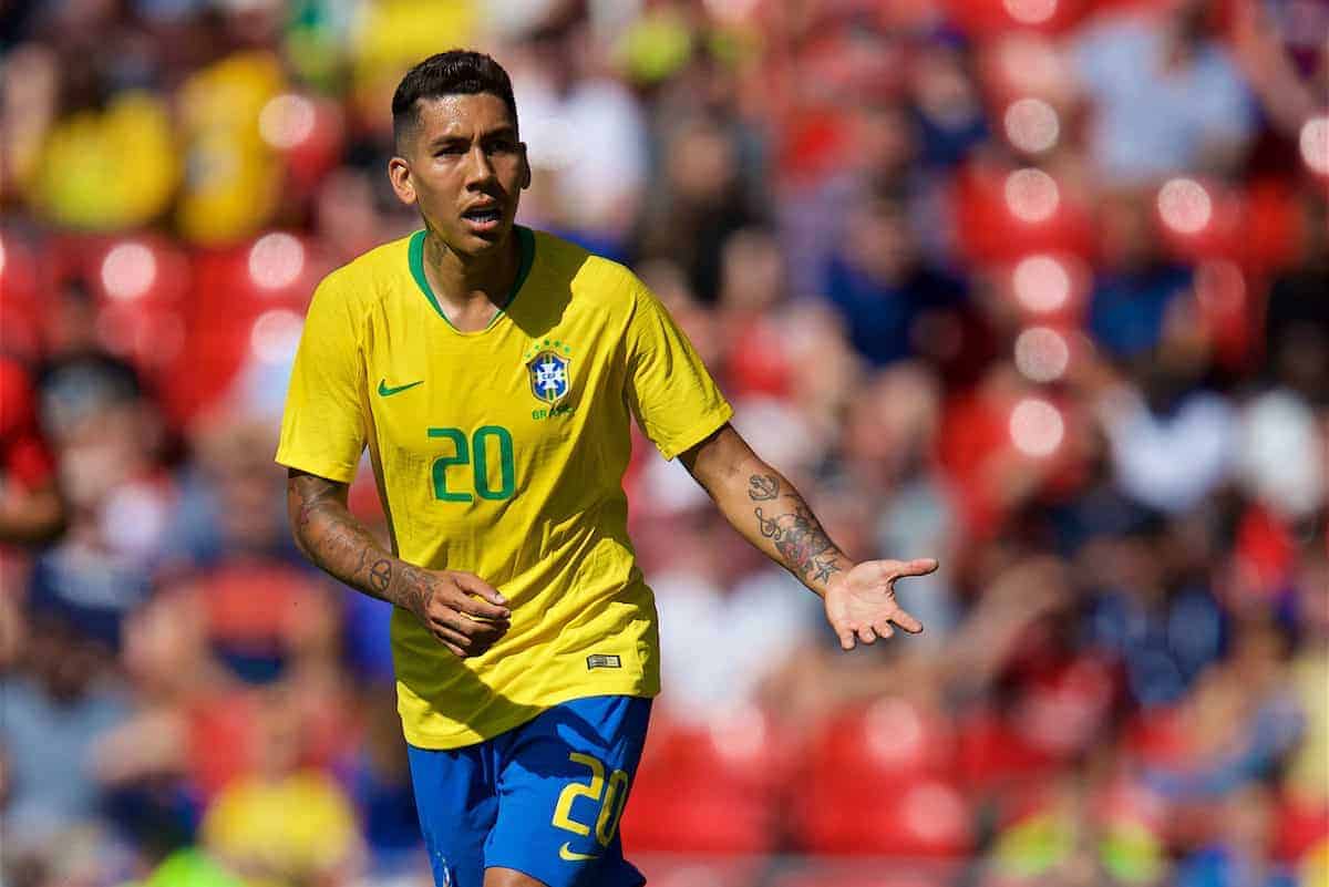 LIVERPOOL, ENGLAND - Sunday, June 3, 2018: Brazil's Roberto Firmino during an international friendly between Brazil and Croatia at Anfield. (Pic by David Rawcliffe/Propaganda)