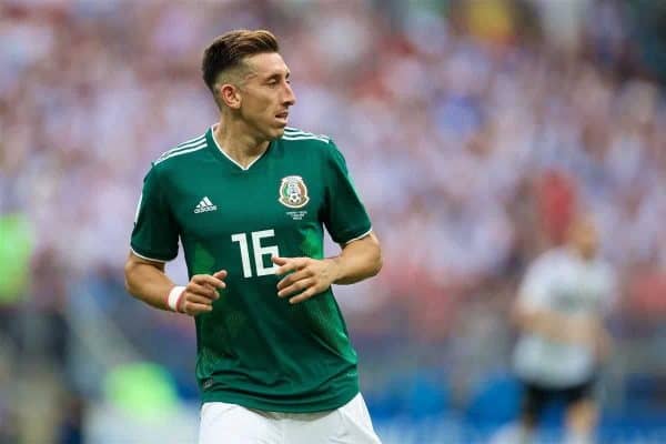 MOSCOW, RUSSIA - Sunday, June 17, 2018: Mexico's Hector Herrera during the FIFA World Cup Russia 2018 Group F match between Germany and Mexico at the Luzhniki Stadium. (Pic by David Rawcliffe/Propaganda)