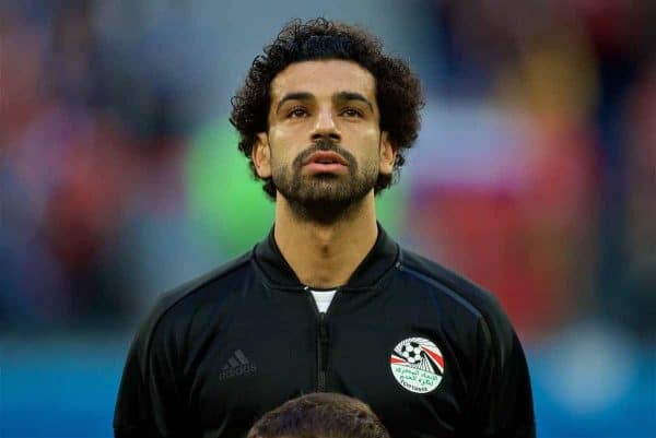 SAINT PETERSBURG, RUSSIA - Tuesday, June 19, 2018: Egypt's Mohamed Salah before the FIFA World Cup Russia 2018 Group A match between Russia and Egypt at the Saint Petersburg Stadium. (Pic by David Rawcliffe/Propaganda)