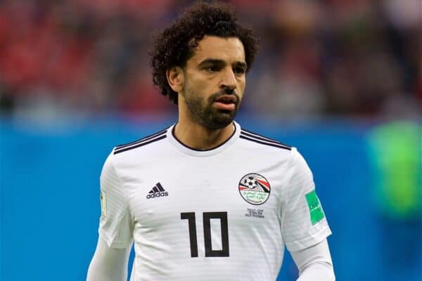 SAINT PETERSBURG, RUSSIA - Tuesday, June 19, 2018: Egypt's Mohamed Salah during the FIFA World Cup Russia 2018 Group A match between Russia and Egypt at the Saint Petersburg Stadium. (Pic by David Rawcliffe/Propaganda)