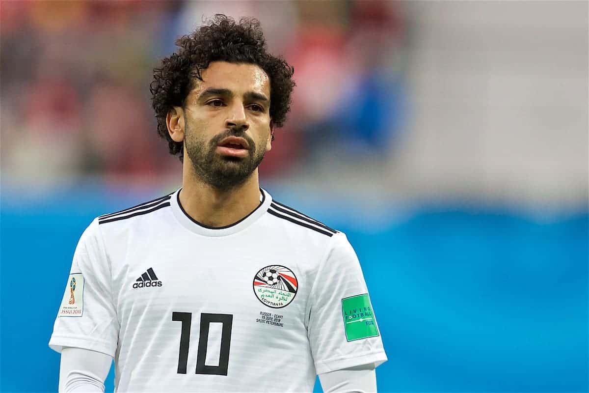 SAINT PETERSBURG, RUSSIA - Tuesday, June 19, 2018: Egypt's Mohamed Salah during the FIFA World Cup Russia 2018 Group A match between Russia and Egypt at the Saint Petersburg Stadium. (Pic by David Rawcliffe/Propaganda)