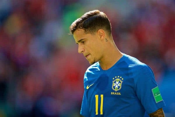 SAINT PETERSBURG, RUSSIA - Friday, June 22, 2018: Brazil's Philippe Coutinho Correia during the FIFA World Cup Russia 2018 Group E match between Brazil and Costa Rica at the Saint Petersburg Stadium. (Pic by David Rawcliffe/Propaganda)