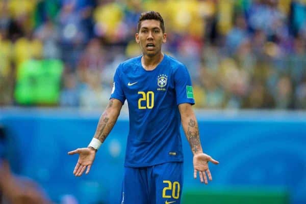 SAINT PETERSBURG, RUSSIA - Friday, June 22, 2018: Brazil's Roberto Firmino during the FIFA World Cup Russia 2018 Group E match between Brazil and Costa Rica at the Saint Petersburg Stadium. (Pic by David Rawcliffe/Propaganda)