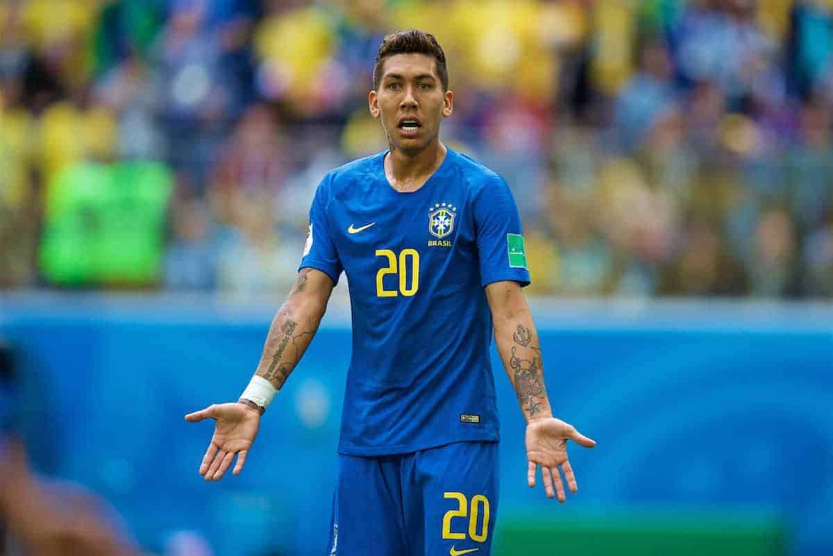 SAINT PETERSBURG, RUSSIA - Friday, June 22, 2018: Brazil's Roberto Firmino during the FIFA World Cup Russia 2018 Group E match between Brazil and Costa Rica at the Saint Petersburg Stadium. (Pic by David Rawcliffe/Propaganda)