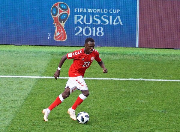 MOSCOW, RUSSIA - Tuesday, June 26, 2018: Denmark's Pione Sisto during the FIFA World Cup Russia 2018 Group C match between Denmark and France at the Luzhniki Stadium. (Pic by David Rawcliffe/Propaganda)