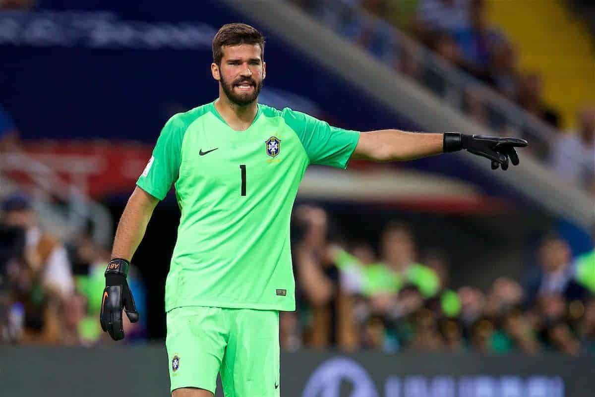 MOSCOW, RUSSIA - Wednesday, June 27, 2018: Brazil's goalkeeper Alisson Becker during the FIFA World Cup Russia 2018 Group E match between Serbia and Brazil at the Spartak Stadium. (Pic by David Rawcliffe/Propaganda)