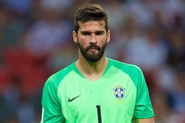 MOSCOW, RUSSIA - Wednesday, June 27, 2018: Brazil's goalkeeper Alisson Becker during the FIFA World Cup Russia 2018 Group E match between Serbia and Brazil at the Spartak Stadium. (Pic by David Rawcliffe/Propaganda)