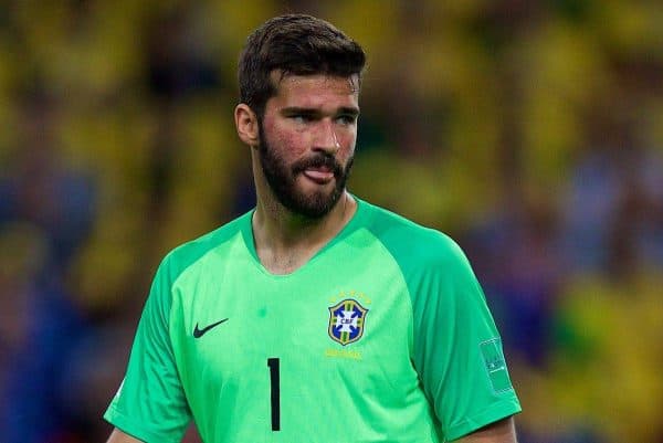 MOSCOW, RUSSIA - Wednesday, June 27, 2018: Brazil's goalkeeper Alisson Becker during the FIFA World Cup Russia 2018 Group E match between Serbia and Brazil at the Spartak Stadium. (Pic by David Rawcliffe/Propaganda)