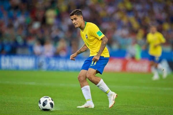 MOSCOW, RUSSIA - Wednesday, June 27, 2018: Brazil's Philippe Coutinho Correia during the FIFA World Cup Russia 2018 Group E match between Serbia and Brazil at the Spartak Stadium. (Pic by David Rawcliffe/Propaganda)