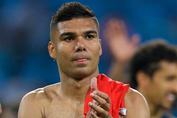 MOSCOW, RUSSIA - Wednesday, June 27, 2018: Brazil's Carlos Henrique Casemiro celebrates after his side's 2-0 victory during the FIFA World Cup Russia 2018 Group E match between Serbia and Brazil at the Spartak Stadium. (Pic by David Rawcliffe/Propaganda)